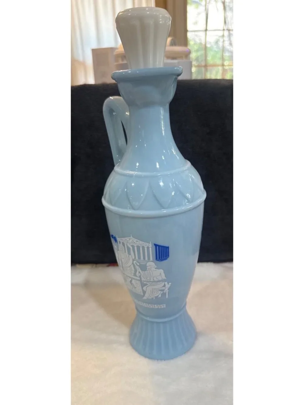 vintage 1961 Jim Beam Grecian Blue Milk Glass Decanter